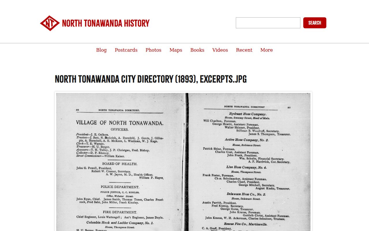 North Tonawanda city directory 1893 Historical Society item metadata and image viewer