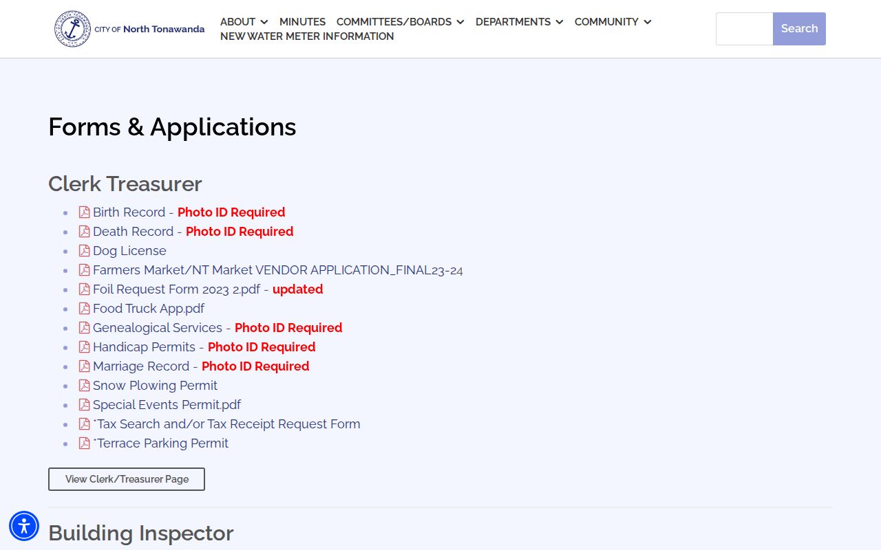 North Tonawanda residents directory city vital-record forms index