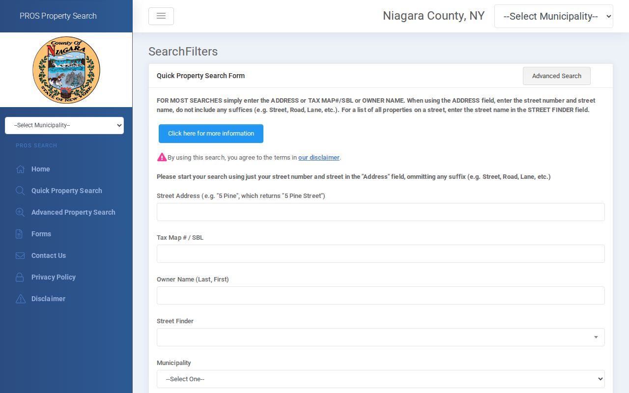 North Tonawanda residents directory ProsGAR property quick-search form